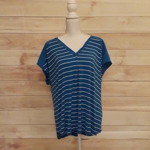 Adrienne Vittadini Blue & White Striped Blouse XXL